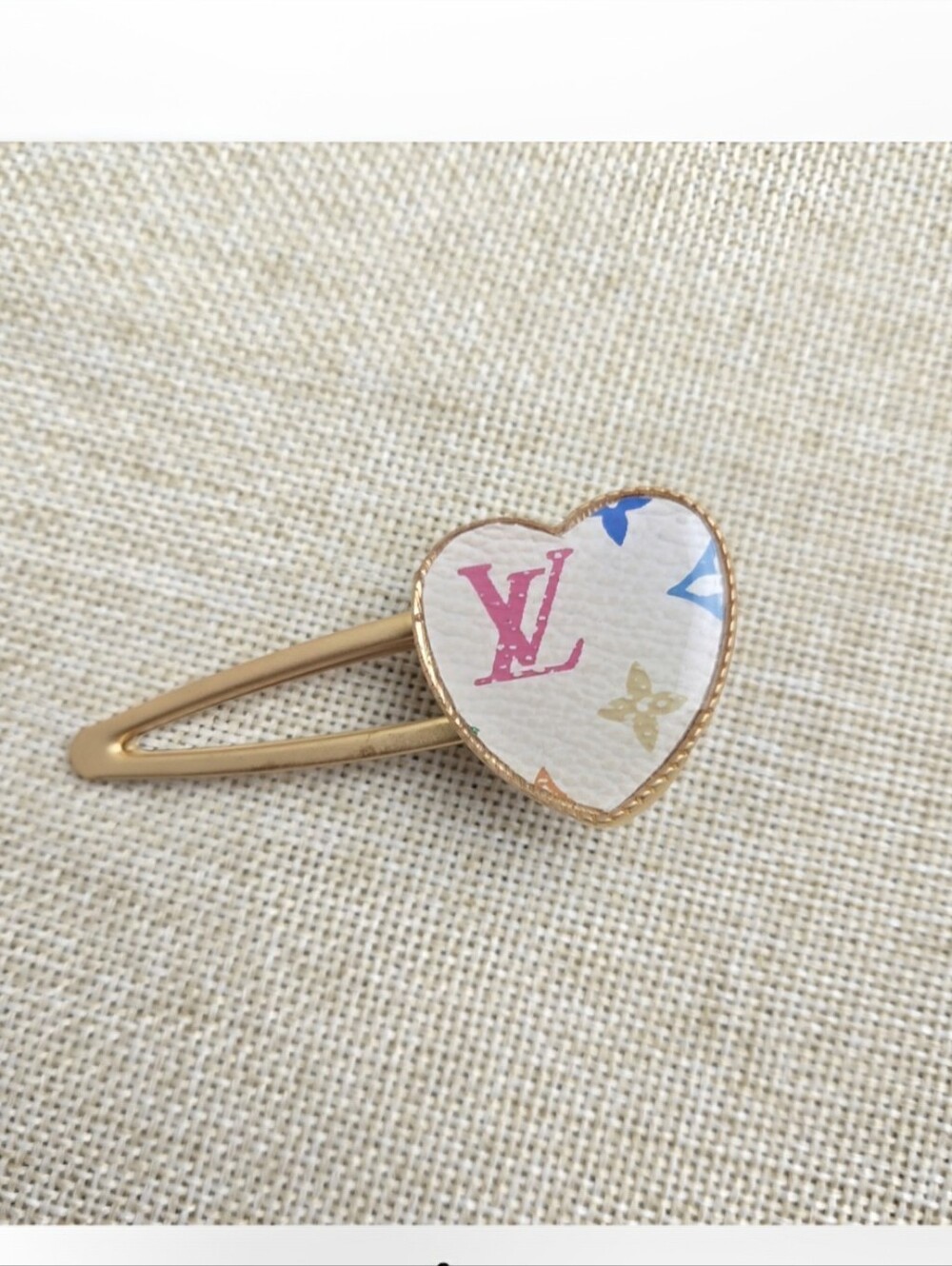 New Upcycled Heart Shaped Louis Vuitton Hair Clip Accessory